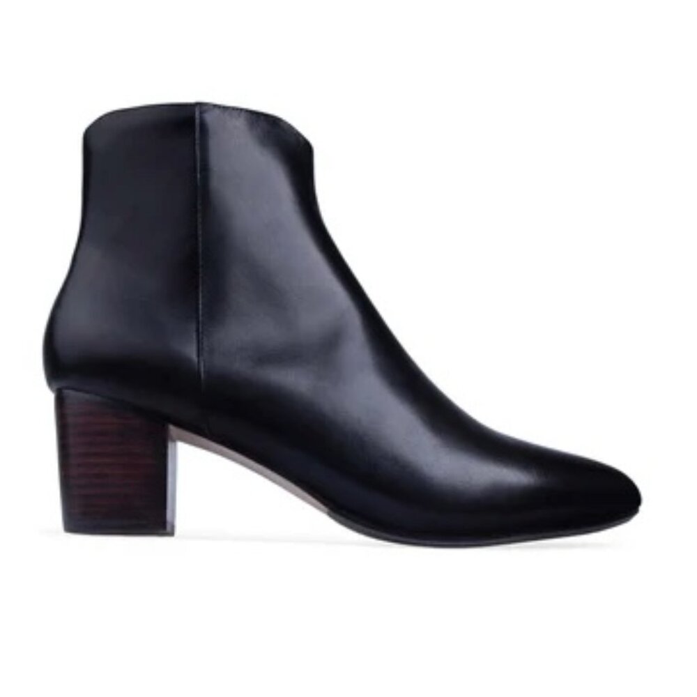 Black Leather Ankle Boot with Chocolate Heel